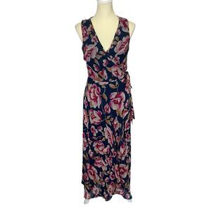 Band of Gypsies Feminine Floral Semi Sheer True Wrap Maxi Dress Women's Size S